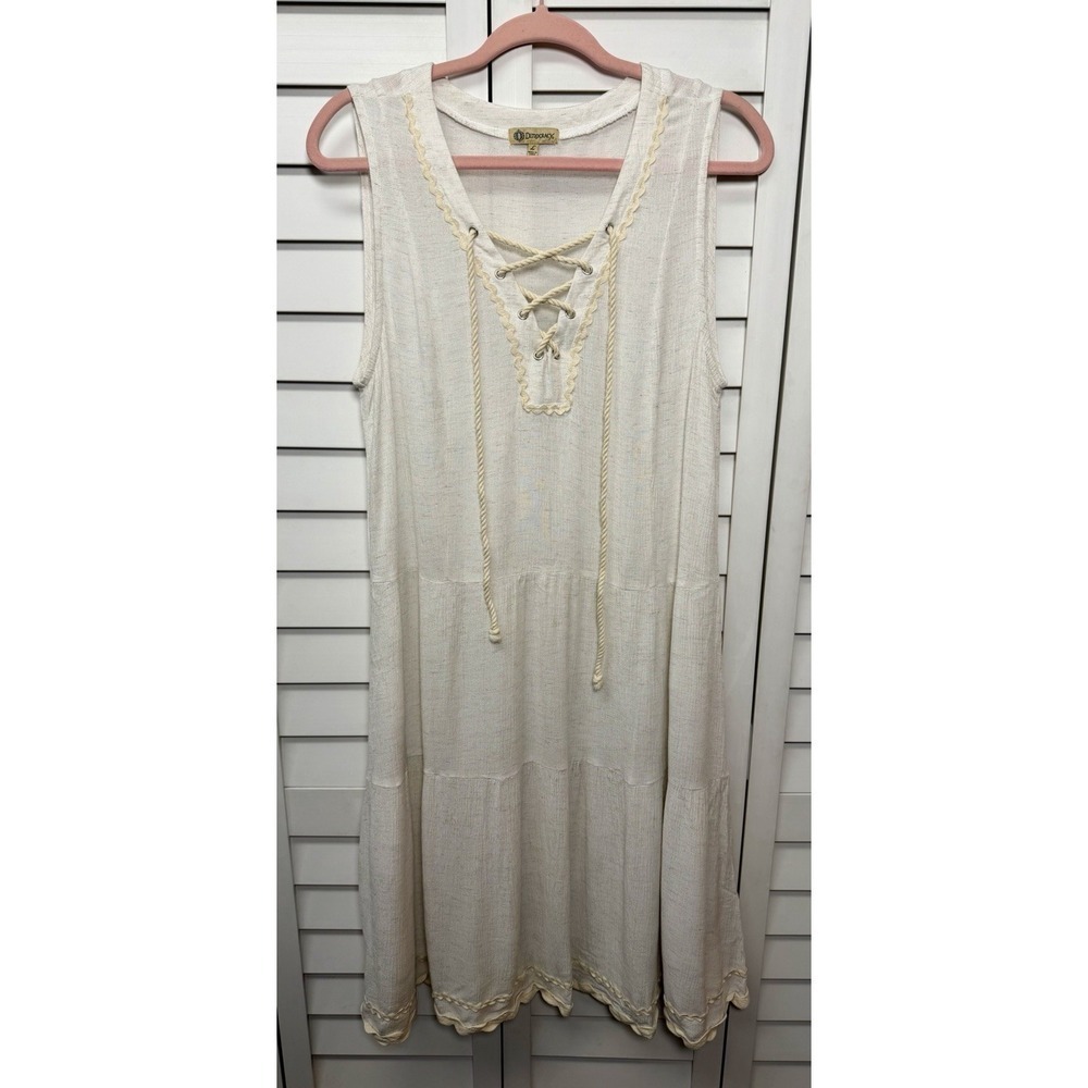 Democracy Sleeveless Linen Blend Tiered Dress Coastal Beach Women's Size Large